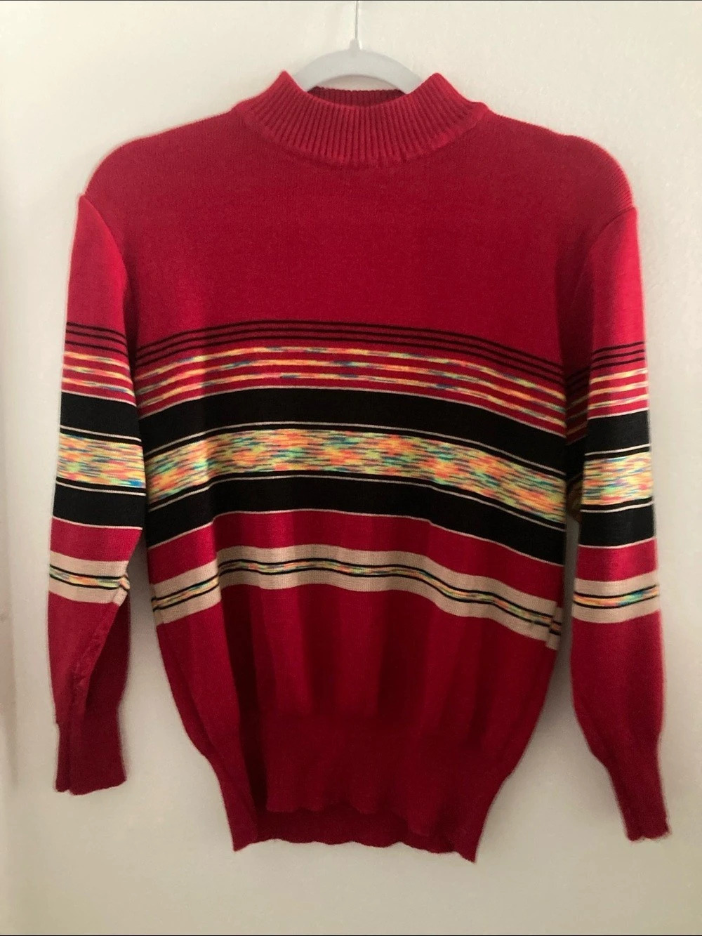 Striped Turtleneck Sweater in Red & Black Like New